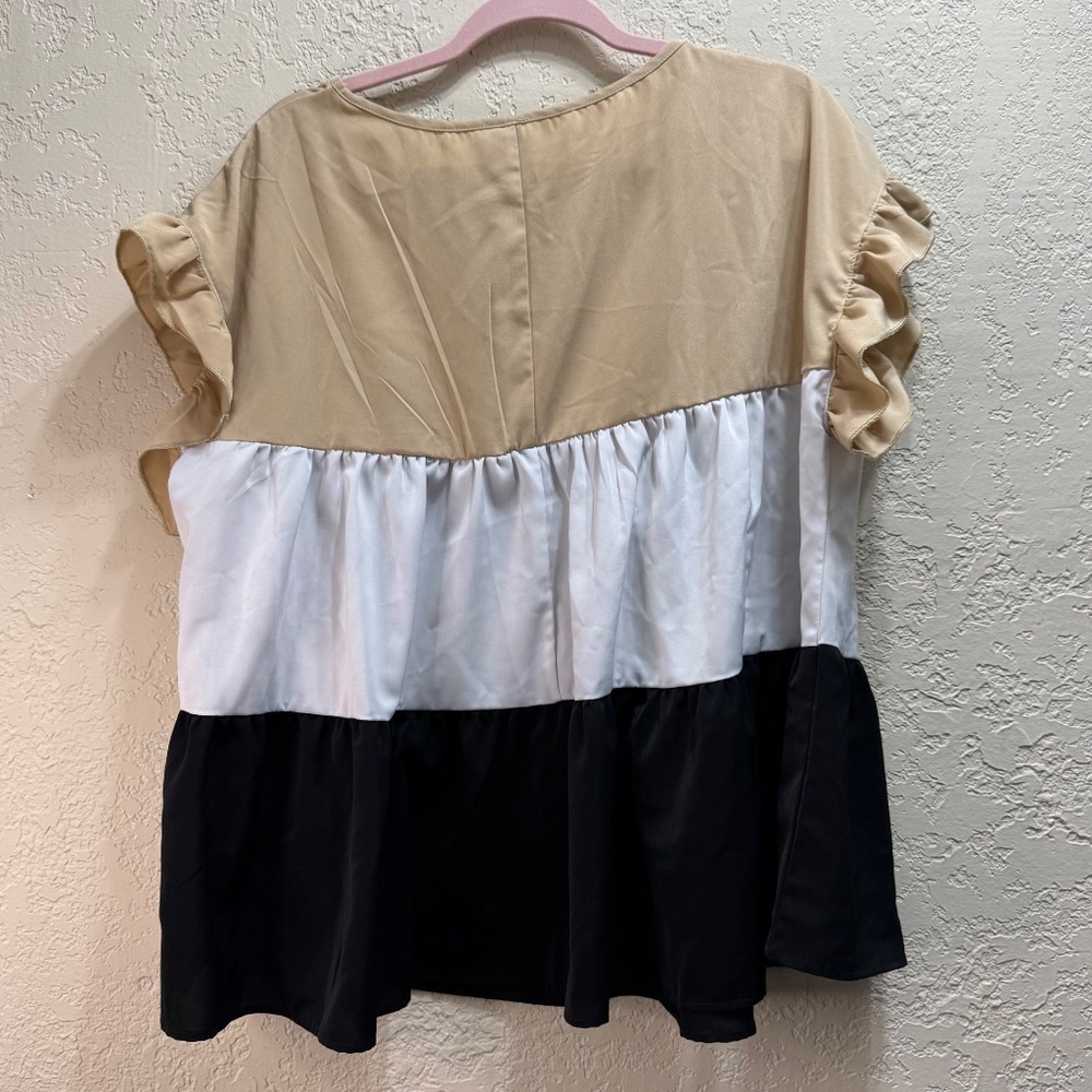 SHEIN Emery Rose 0XL Plus Size Colorblock Ruffle Sleeve Blouse Flowy Top - Picture 5 of 6